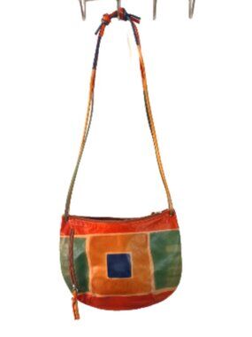 Astore Italian Leather Crossbody Bag Hand Painted Multicolor Patchwork Boho